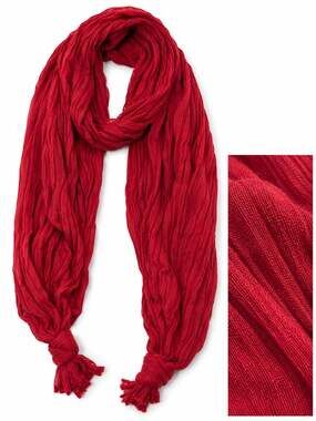 Crinkled Tassel Scarf Shawl Red